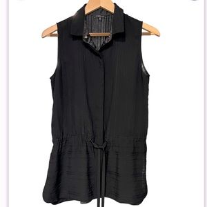 Lafayette 148 New York collared sleeveless drawstring blouse.